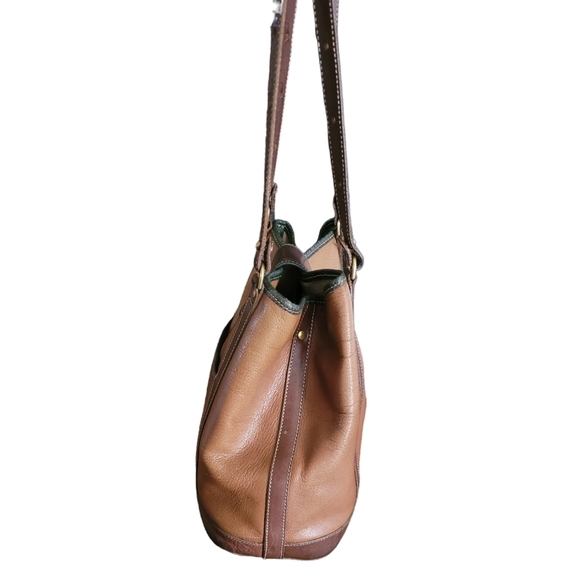 Brahmin Vintage Congac Flower Bucket Bag Green Trim Brass Hardware - Picture 4 of 9